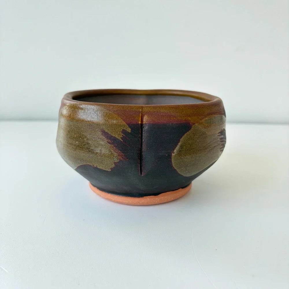Handmade Studio Pottery Wabi Sabi Lobed Bowl Glaze 5in